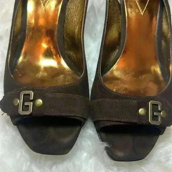 Guess Wgleona Vintage Dark Brown Suede 4” Heels with Back Strap Womens Size 6.5 - Picture 11 of 16